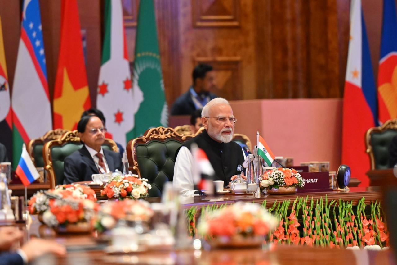 Prime Minister Narendra Modi addresses leaders during the 2026 BRICS Summit in New Delhi