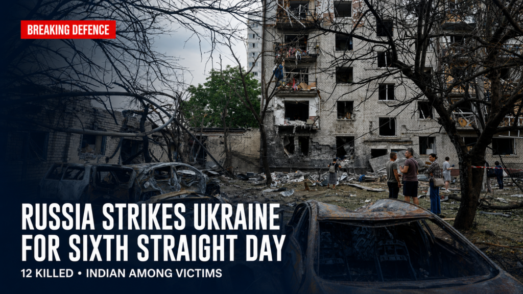 Russia Launches Sixth Straight Day of Ukraine Strikes; Indian Among 12 Killed Missile-damaged apartment building and burned cars in Boryspil after Russia’s sixth consecutive day of strikes on Ukraine.