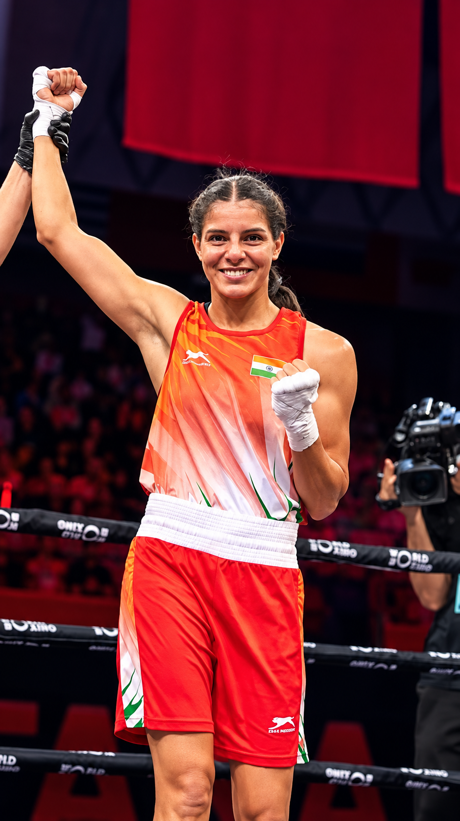 Asian Games 2026 Day 4: India Win First Gold, Two More Medals Assured Indian boxer Sakshi Choudhary raises her arm in celebration after winning her Asian Games 2026 bout