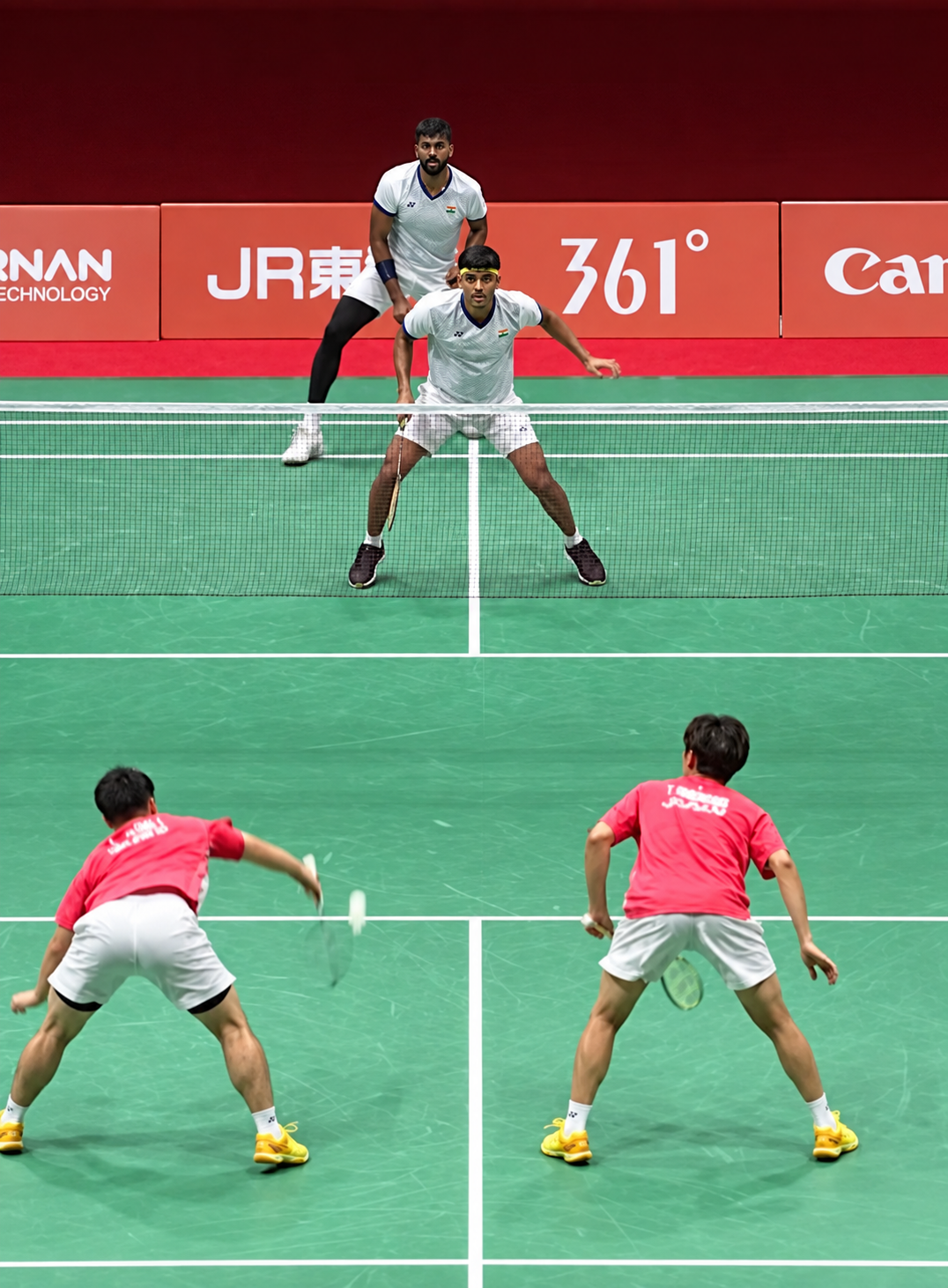 Asian Games 2026 Day 4: India Win First Gold, Two More Medals Assured Satwiksairaj Rankireddy and Chirag Shetty preparing to receive serve during an Asian Games 2026 badminton match