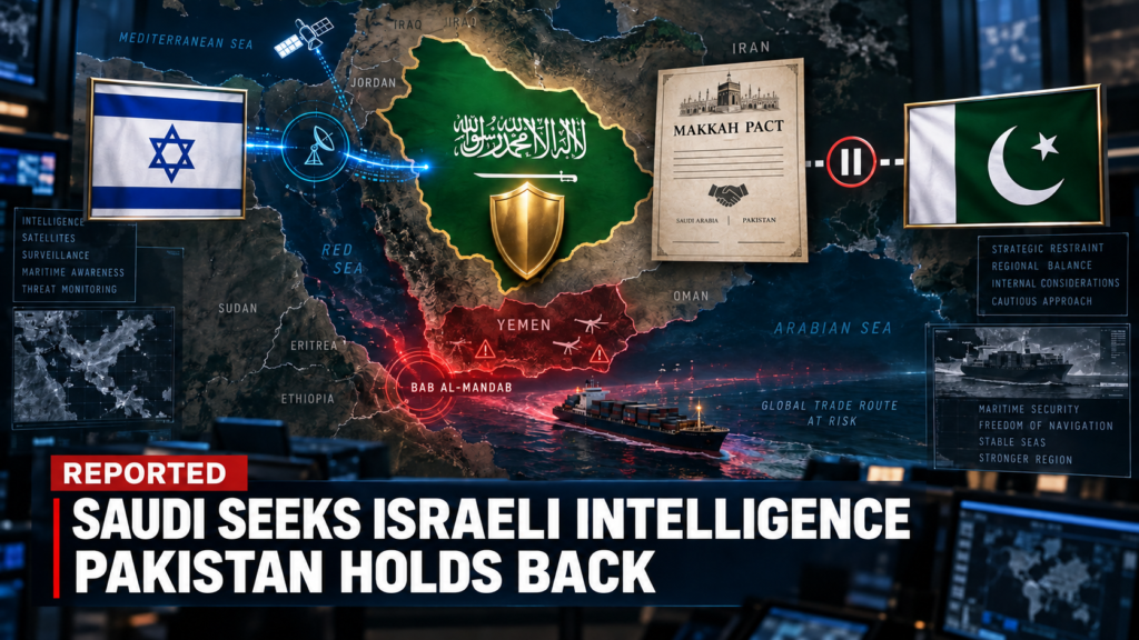 Saudi Arabia reportedly seeks Israeli intelligence against the Houthi threat near Bab al-Mandab while Pakistan holds back under the Makkah defence pact.