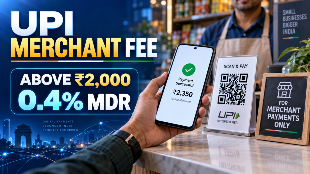 UPI Payments Above ₹2,000 to Attract 0.4% Merchant Fee: What Customers Should Know UPI merchant payment above ₹2,000 showing the new 0.4% MDR in India