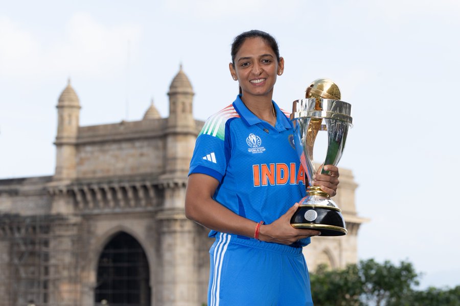 Harmanpreet Kaur with the 2025 ICC Women's Cricket World Cup trophy